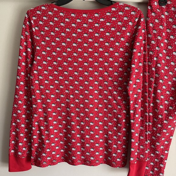 Vineyard Vines Holiday Santa Whales Long Pajama Sleep SET Size M Red Cotton PJs - Picture 8 of 13